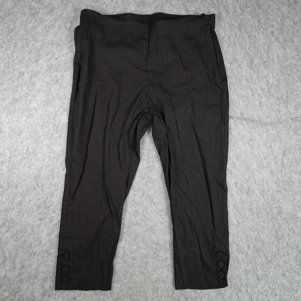 J Jill Pants Women Large Petite Black Linen Stretch Cropped Button Hem Side Zip